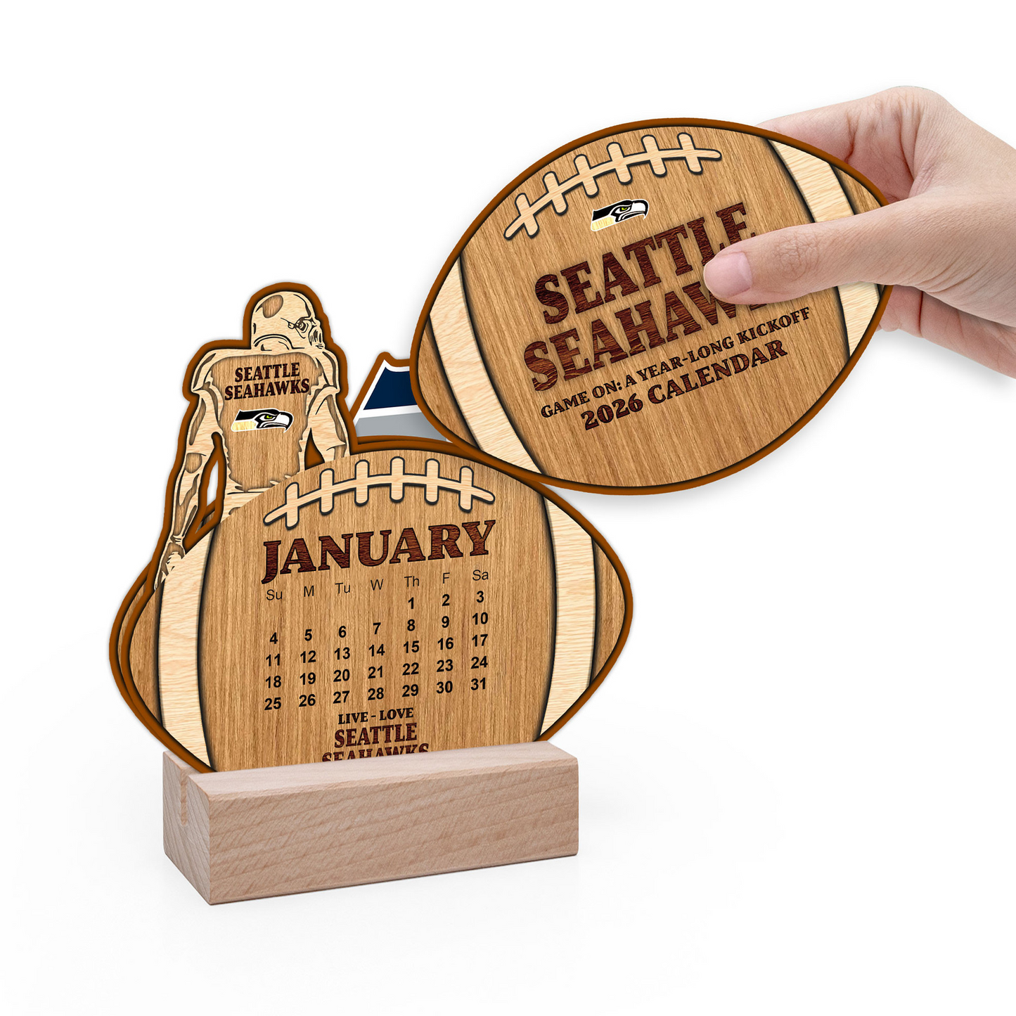 Premium NFL SEA Football Shaped 2026 Calendar V1 NMD TTV