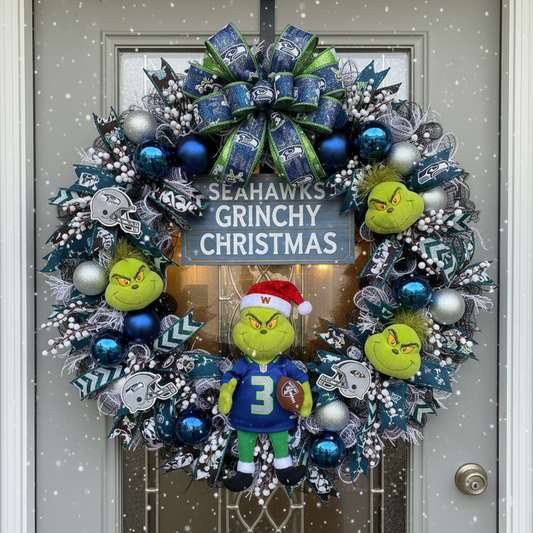 Premium NFL SEA x Grinch Holiday Door Wreath V1 NMD TTV