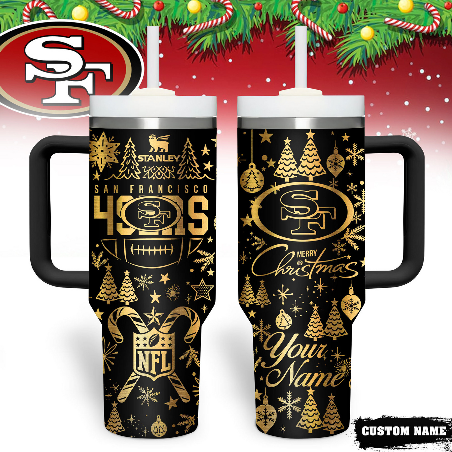 Premium NFL SF Holiday Gold Tumbler V1 NMD TTV