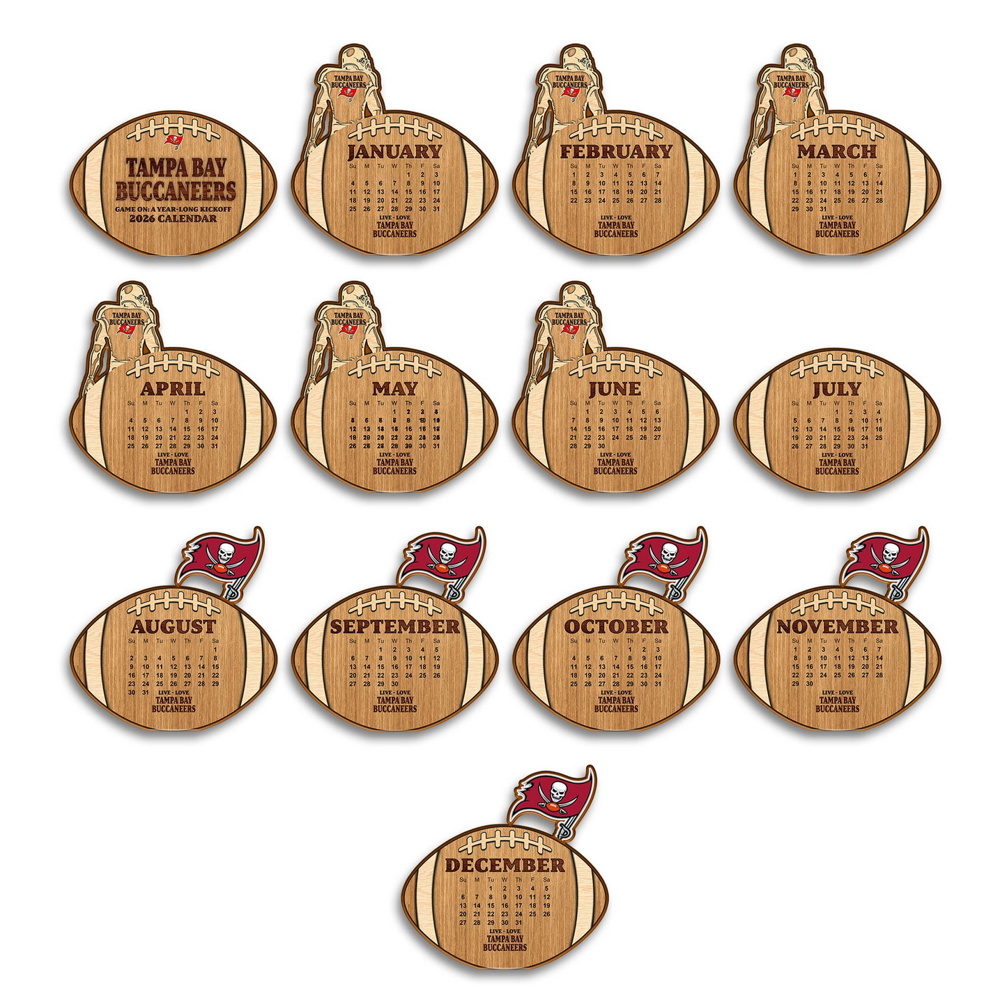 Premium NFL TB Football Shaped 2026 Calendar V1 NMD TTV