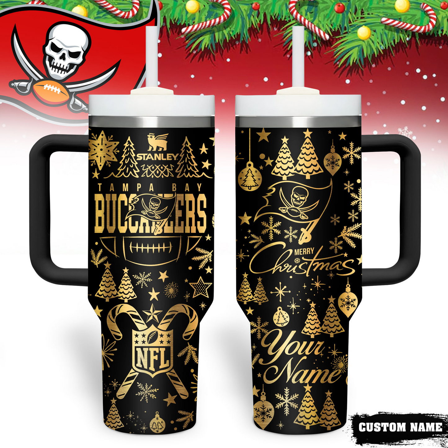 Premium NFL TB Holiday Gold Tumbler V1 NMD TTV