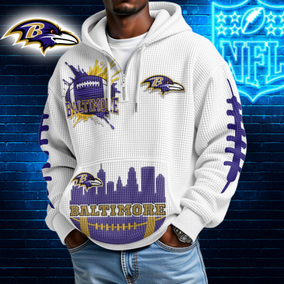 Premium NFL x BR Waffle Zipper Long Sleeve Hooded Sweatshirt V1 NAK HLPHUONG