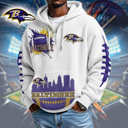 Premium NFL x BR Waffle Zipper Long Sleeve Hooded Sweatshirt V1 NAK HLPHUONG