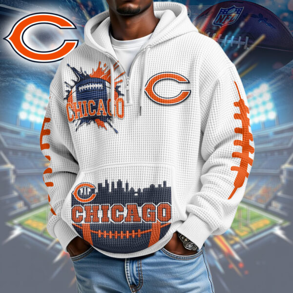 Premium NFL x CHI Waffle Zipper Long Sleeve Hooded Sweatshirt V1 NAK HLPHUONG