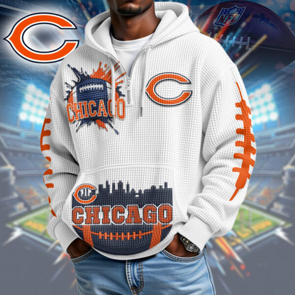 Premium NFL x CHI Waffle Zipper Long Sleeve Hooded Sweatshirt V1 NAK HLPHUONG