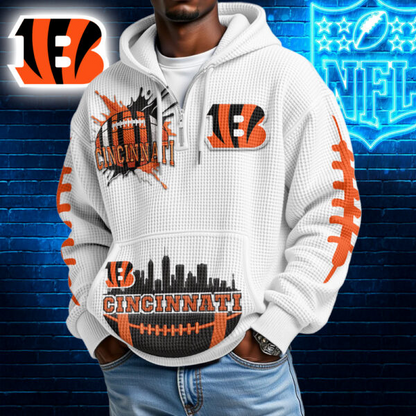 Premium NFL x CIN Waffle Zipper Long Sleeve Hooded Sweatshirt V1 NAK HLPHUONG
