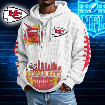 Premium NFL x KCC Waffle Zipper Long Sleeve Hooded Sweatshirt V1 NAK HLPHUONG