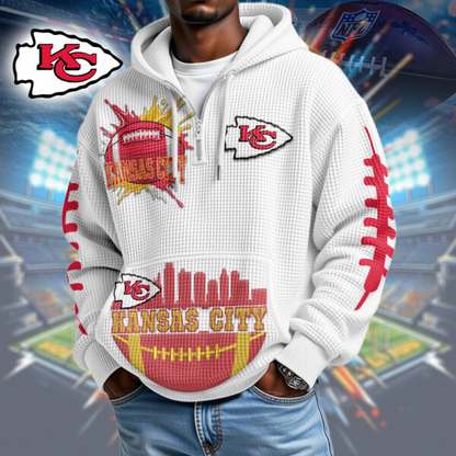 Premium NFL x KCC Waffle Zipper Long Sleeve Hooded Sweatshirt V1 NAK HLPHUONG