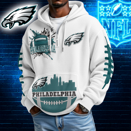 Premium NFL x PE Waffle Zipper Long Sleeve Hooded Sweatshirt V1 NAK HLPHUONG