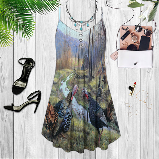 Turkey Hunting Spaghetti Strap Summer Dress | Sleeveless V Neck Mini Dress | Sundress