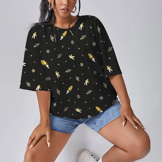 Astronauts Planets Spaceships Women Oversized T-Shirt | Printed Graphic Tees