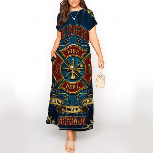 Firefighter Short Sleeve Maxi Dress With Pokets | Plus size Dress | Summer Dress For Women