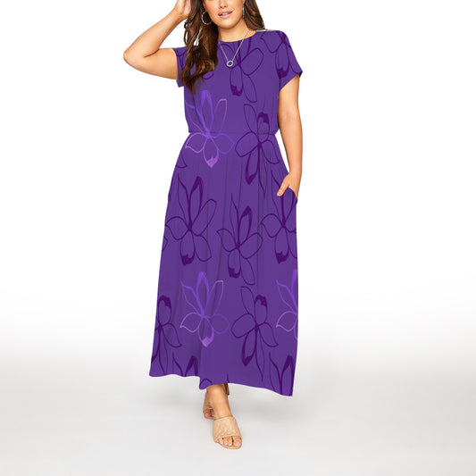 Floral Seamless Pattern Sky Short Sleeve Maxi Dress With Pokets | Plus size Dress | Summer Dress For Women