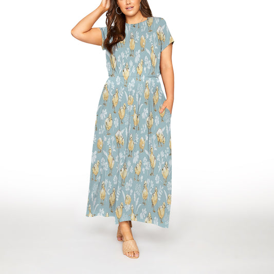 Ducklings Duck Egg Blue Short Sleeve Maxi Dress With Pockets | Plus Size Dress | Summer Dress