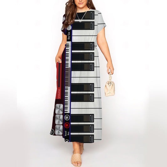 Piano Short Sleeve Maxi Dress With Pokets | Plus size Dress | Summer Dress For Women
