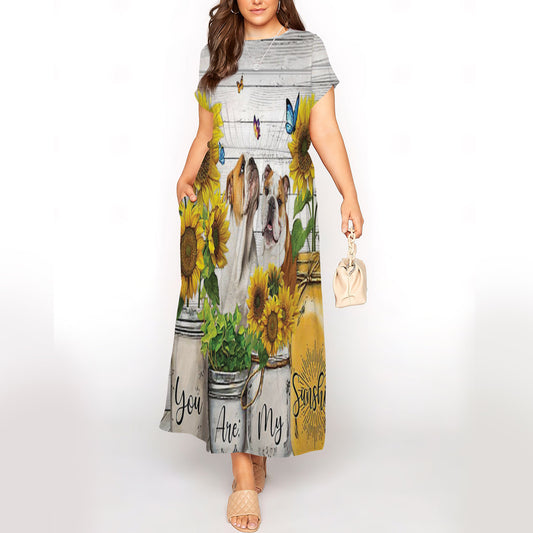English Bulldog You Are My Sunshine Short Sleeve Maxi Dress With Pokets | Plus size Dress | Summer Dress For Women