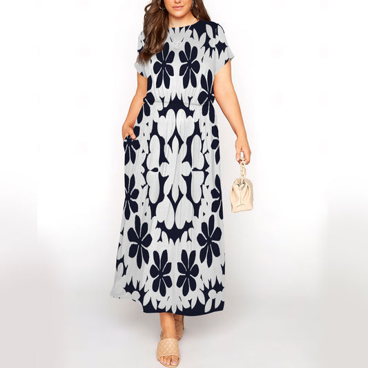 Hawaiian Short Sleeve Maxi Dress With Pockets | Plus Size Dress | Summer Dress