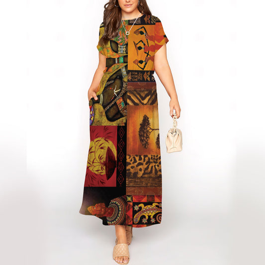 African Short Sleeve Maxi Dress With Pockets | Plus Size Dress | Summer Dress