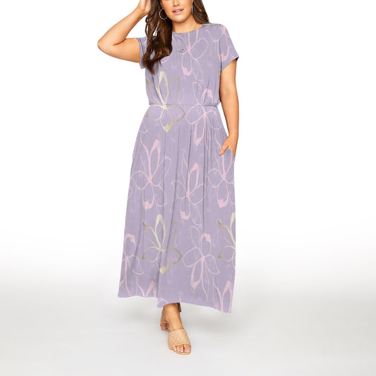 Floral Seamless Pattern Beautiful Short Sleeve Maxi Dress With Pokets | Plus size Dress | Summer Dress For Women