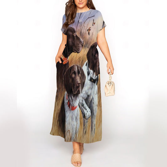 German Shorthaired Pointer Great Hunting Short Sleeve Maxi Dress With Pokets | Plus size Dress | Summer Dress For Women