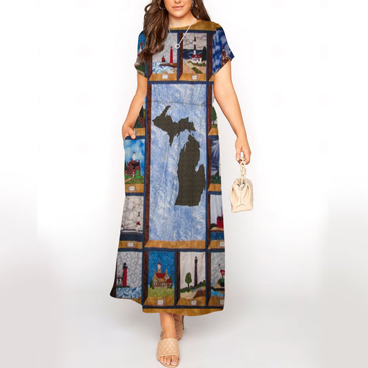 Lighthouse Short Sleeve Maxi Dress With Pokets | Plus size Dress | Summer Dress For Women