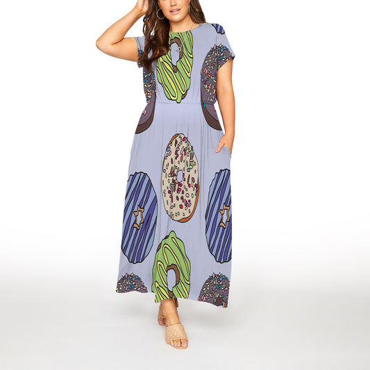 Donut Pattern By Courtney Graben Short Sleeve Maxi Dress With Pokets | Plus size Dress | Summer Dress For Women