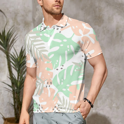 Tropical Leaves Summer Seamless Pattern Polo Shirt For Men | Polo T-shirt | Men Short Sleeve Shirt