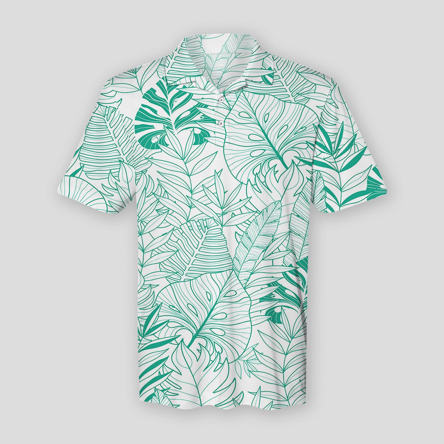 Green Tropical Leaves Summer Hawaiian Polo Shirt For Men | Polo T-shirt | Men Short Sleeve Shirt