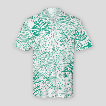 Green Tropical Leaves Summer Hawaiian Polo Shirt For Men | Polo T-shirt | Men Short Sleeve Shirt