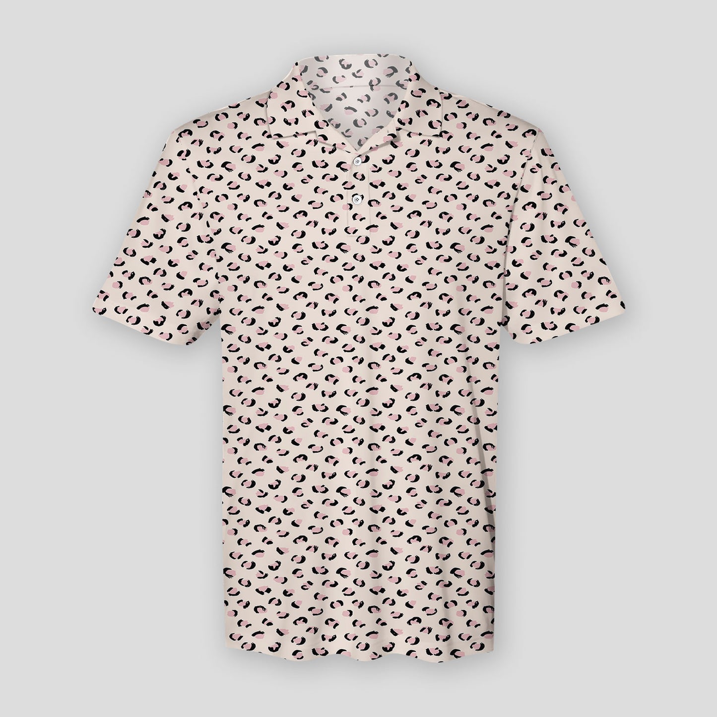 Trendy Leopard Print Animals Fur Modern Scandinavian Style Raw Brush Abstract Spring Summer Pink Nude Polo Shirt For Men | Polo T-shirt | Men Short Sleeve Shirt