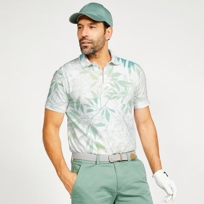 Pastel Blue Green Tropical Leaves Summer Polo Shirt For Men | Polo T-shirt | Men Short Sleeve Shirt