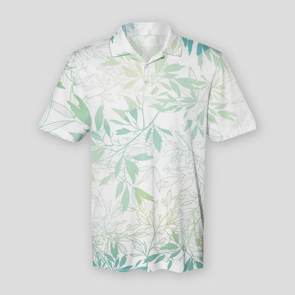 Pastel Blue Green Tropical Leaves Summer Polo Shirt For Men | Polo T-shirt | Men Short Sleeve Shirt