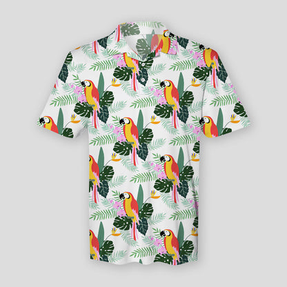 Hawaii Parrot Tropical Leaves Summer Polo Shirt For Men | Polo T-shirt | Men Short Sleeve Shirt