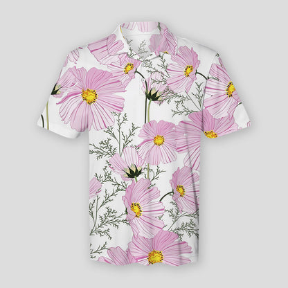 Summer Autumn Pattern With Pink Flowers Polo Shirt For Men | Polo T-shirt | Men Short Sleeve Shirt