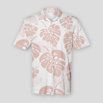 Summer Seamless Pattern With Pink Monstera Polo Shirt For Men | Polo T-shirt | Men Short Sleeve Shirt