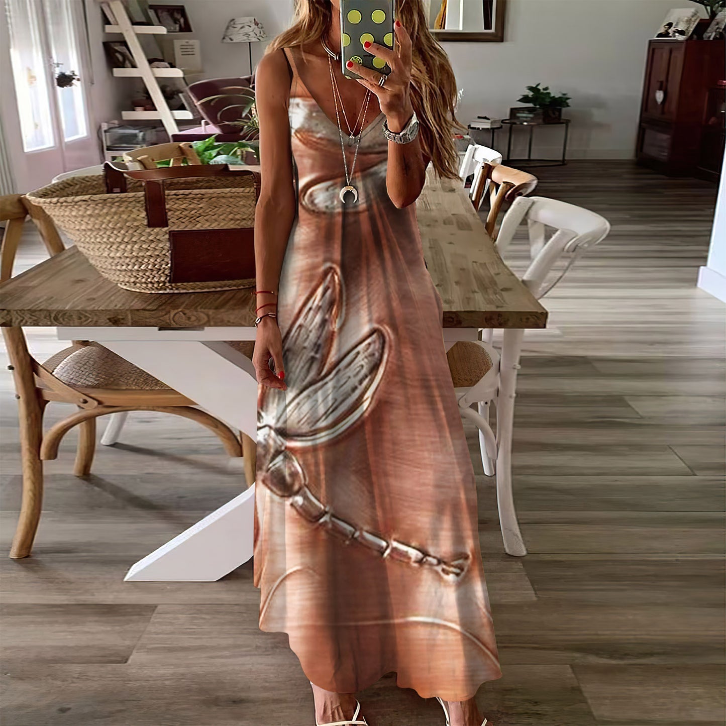 Dragonfly Copper Sleeveless Maxi Dress | Women Summer Dress | Sundress