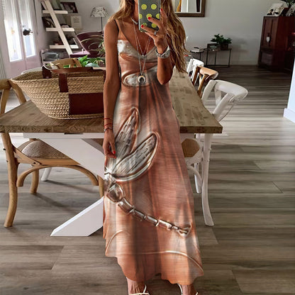 Dragonfly Copper Sleeveless Maxi Dress | Women Summer Dress | Sundress