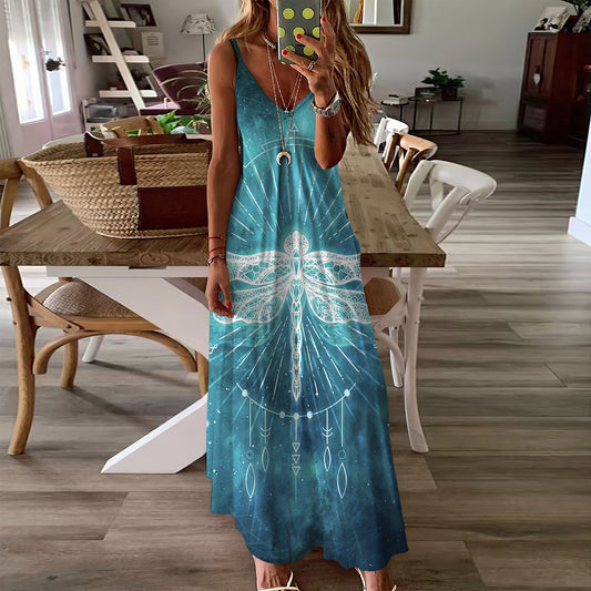 Bohemian Dragonfly Sleeveless Maxi Dress | Women Summer Dress | Sundress