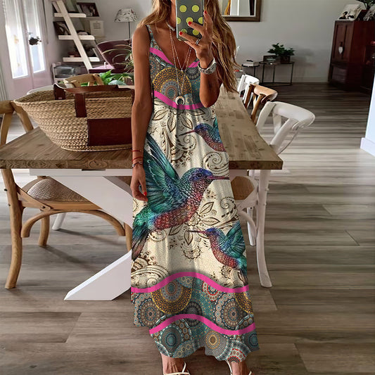 Hummingbird Sleeveless Maxi Dress | Women Summer Dress | Sundress