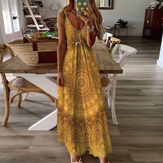 Bohemian Sunflower Pattern Sleeveless Maxi Dress | Women Summer Dress | Sundress