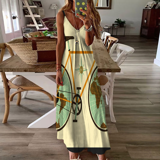 Cycling All Day Bicycle Sleeveless Maxi Dress | Women Summer Dress | Sundress