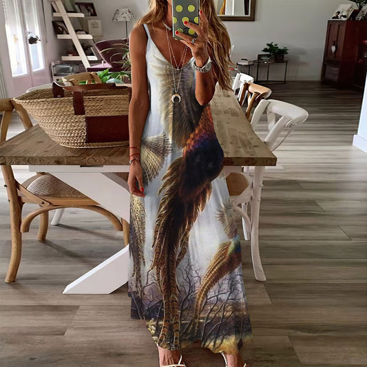 Pheasant Sleeveless Maxi Dress | Women Summer Dress | Sundress
