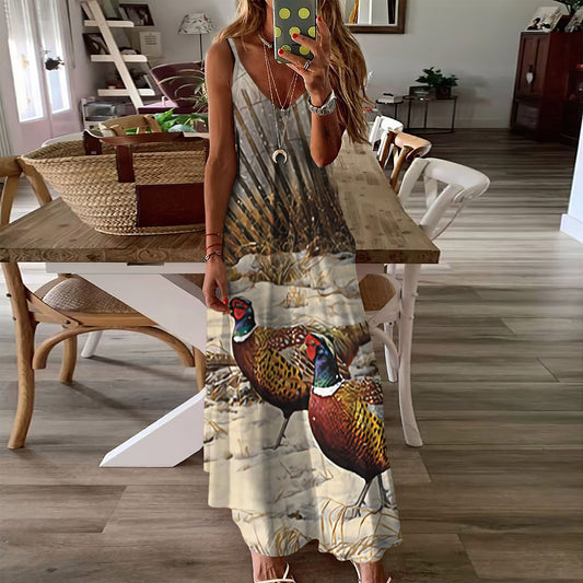 Pheasant Sleeveless Maxi Dress | Women Summer Dress | Sundress