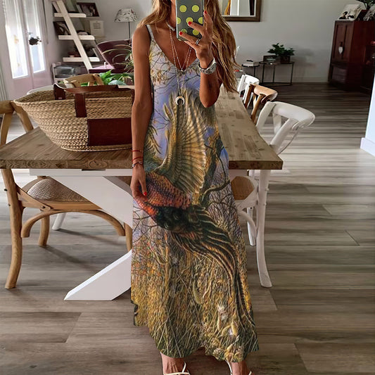 Pheasant Sleeveless Maxi Dress | Women Summer Dress | Sundress