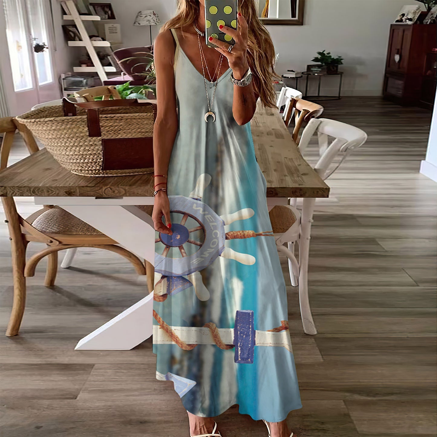 Anchor Sea Shell Beach Sleeveless Maxi Dress | Women Summer Dress | Sundress