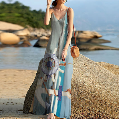 Anchor Sea Shell Beach Sleeveless Maxi Dress | Women Summer Dress | Sundress