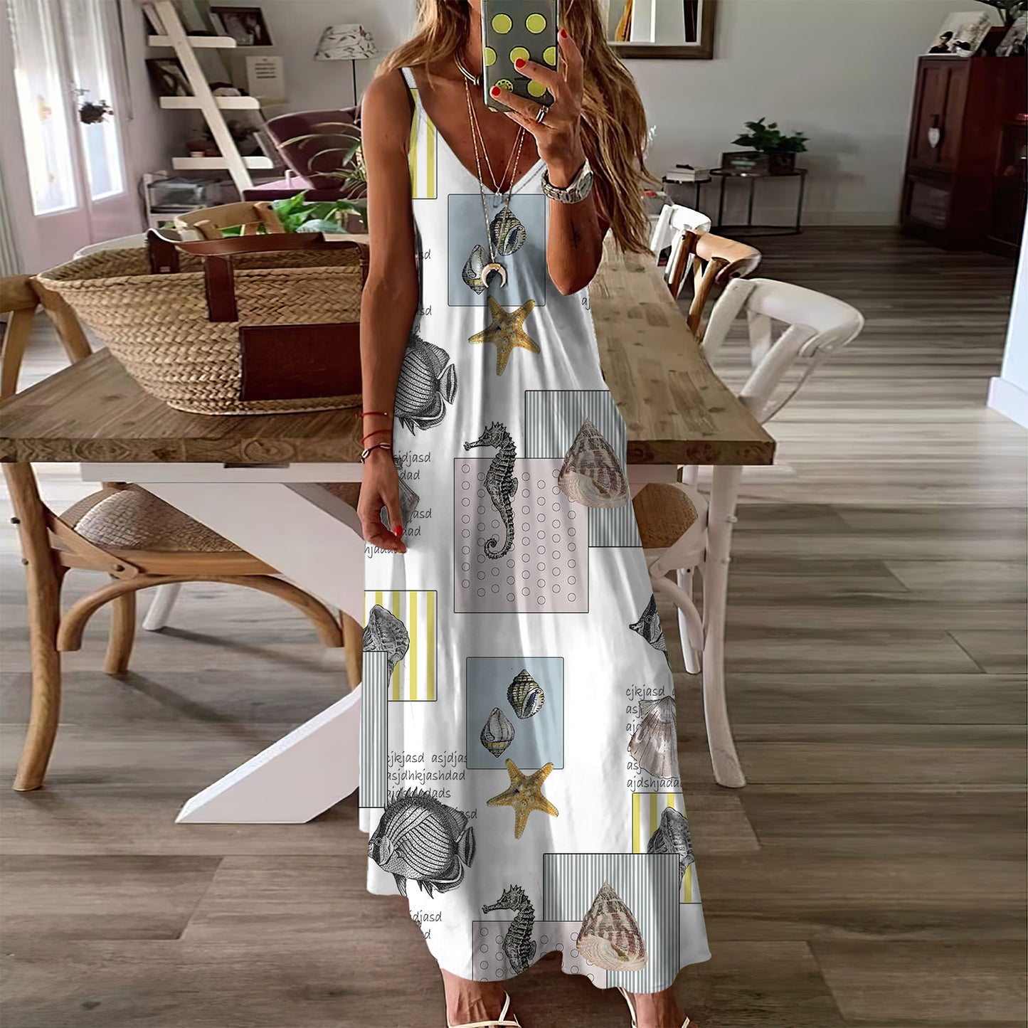 Coastal And Beach Seashell Sleeveless Maxi Dress | Women Summer Dress | Sundress