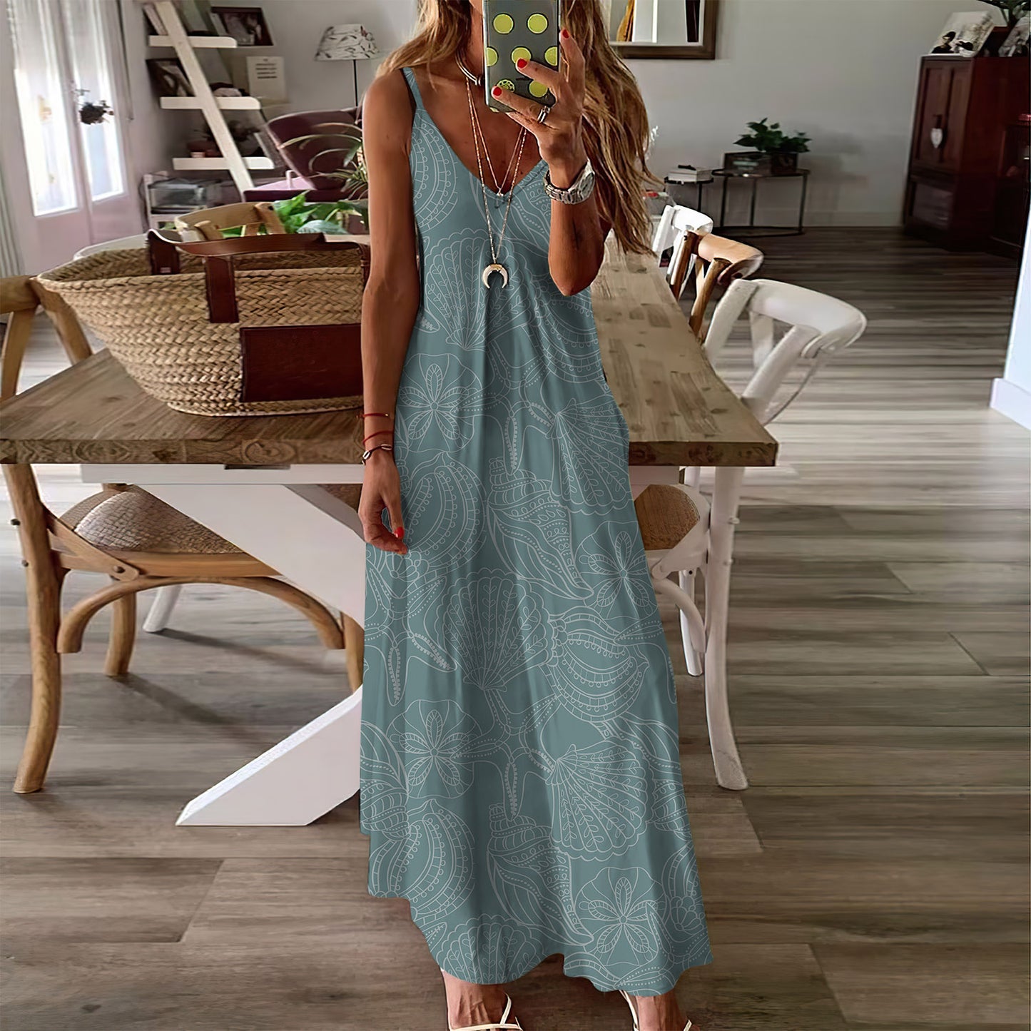 Beautiful Nautical Sea Beach Sleeveless Maxi Dress | Women Summer Dress | Sundress