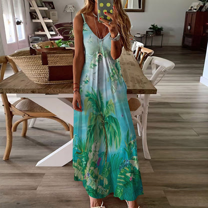 Palm Tree Beach Sleeveless Maxi Dress | Women Summer Dress | Sundress