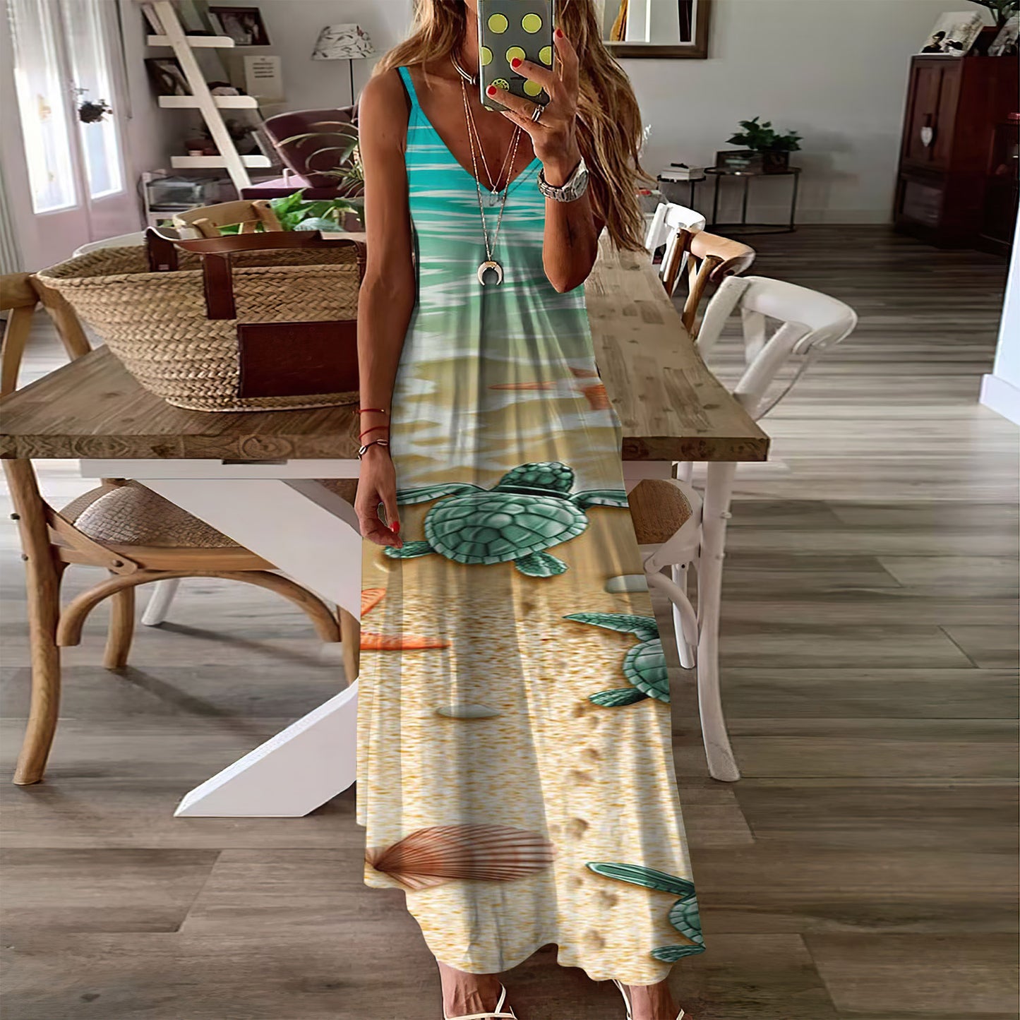 Baby Turtles On The Beach Sleeveless Maxi Dress | Women Summer Dress | Sundress
